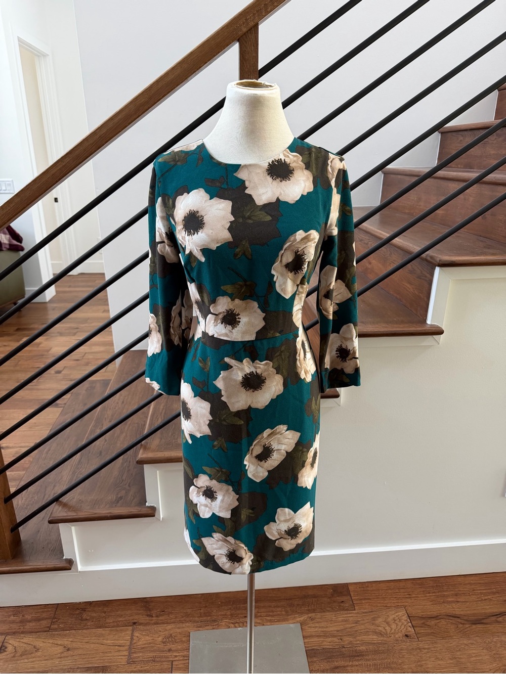 Floral Sheath Dress with 3/4 Length Sleeves